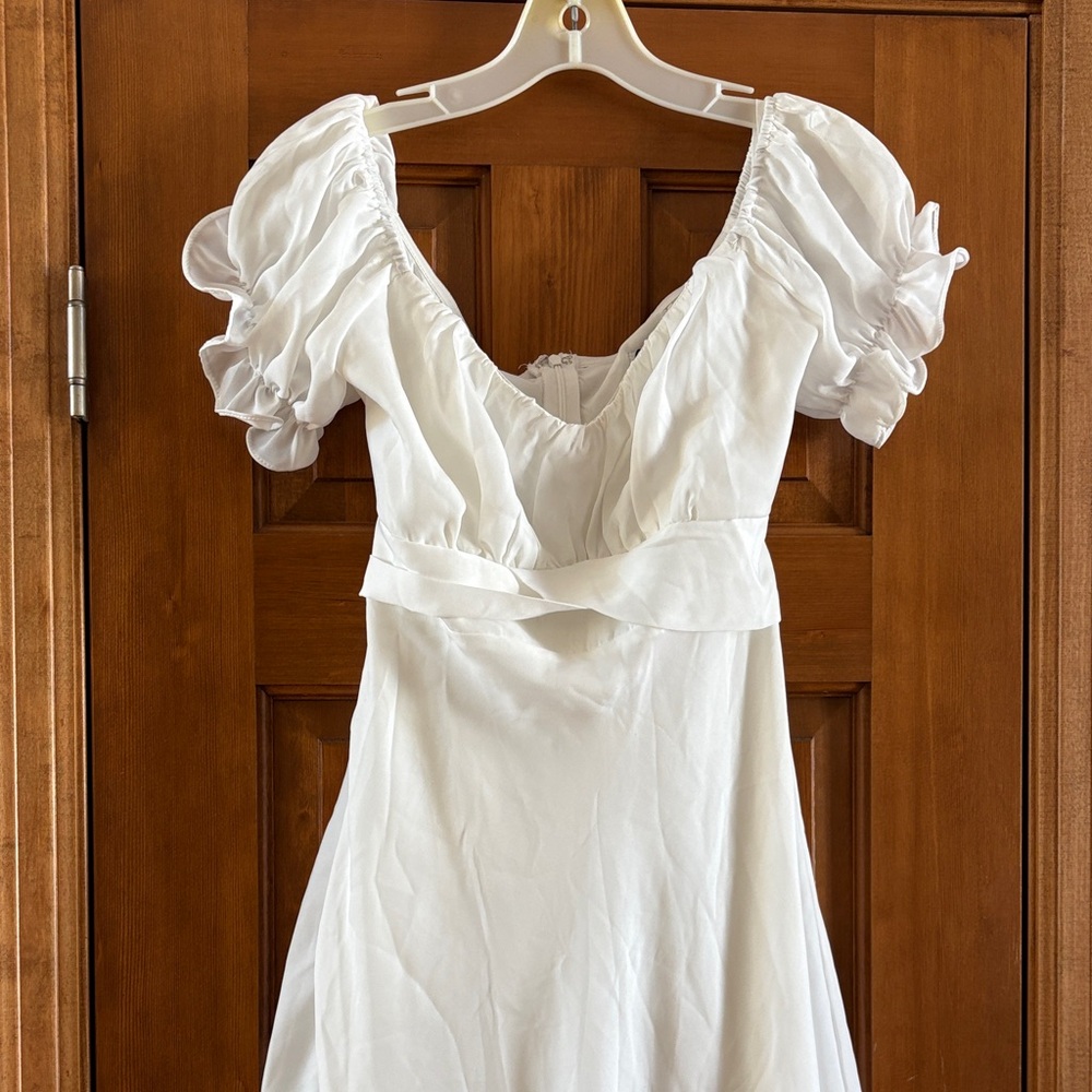 Hello Molly White Ruffle Sleeve Dress